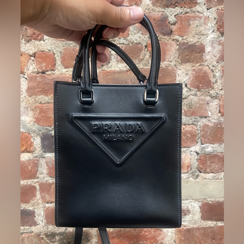 Prada Logo Drill Tote in Black